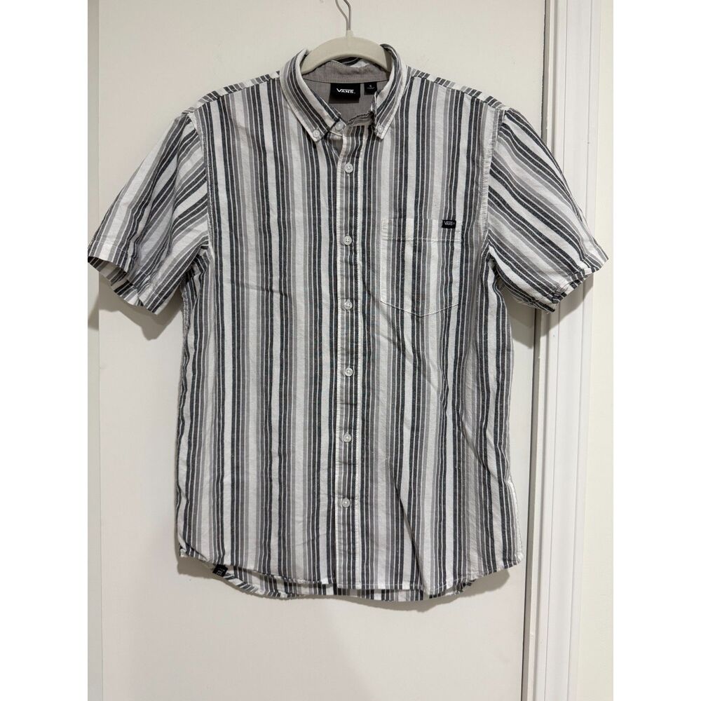 Vans Men's Short Sleeve Vertical Striped Button Down Shirt Grey White Size S